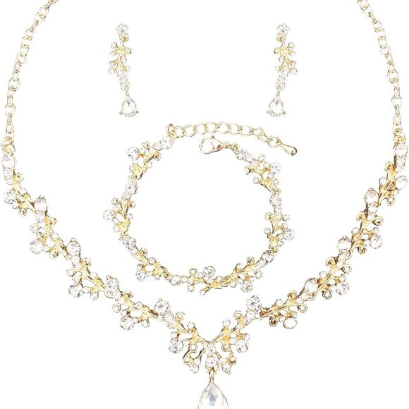 Elegant White-Gold Austrian Crystal Jewelry Set for Special Occasions - Picture 1 of 7